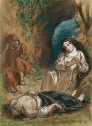 洞窟の中のリア、ジョージ・サンド（1804-76）作「レリア」よりc.1852（紙にパステル）